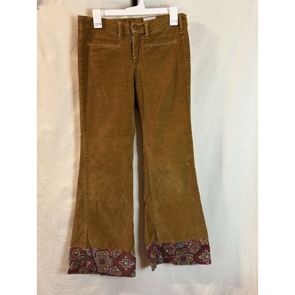 Madewell Size 6 Waist 29 Flare Brown Corduroy Floral Trim Pants Jeans Hippie - Picture 1 of 8